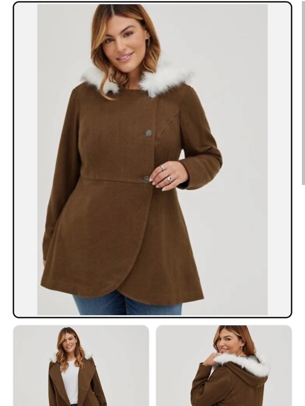Torrid, Outlander Collection: Brown Hooded Trench Coat with White Faux-Fur Trim